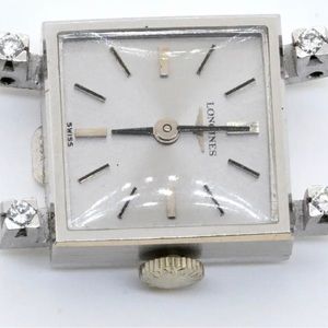 Longines antique 18K WG 0.20CT VS diamond square shaped ladies watch